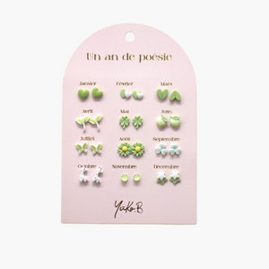 Ensemble de 12 paires de boucles d'oreilles - Verte