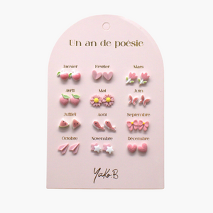 Ensemble de 12 paires de boucles d'oreilles - Rose