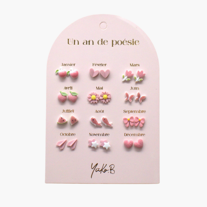 Ensemble de 12 paires de boucles d'oreilles - Rose