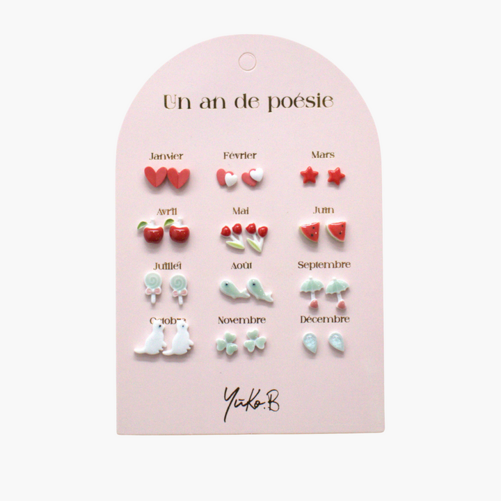 Ensemble de 12 paires de boucles d'oreilles - Rouge