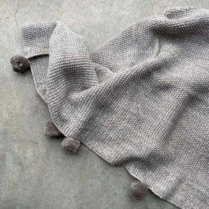 Couverture Pompons Tricot Soft Grey