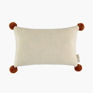 Knit Cushion with Pompoms Natural
