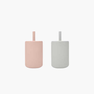 Duo Pack Cups with SIlicone Straw Pink / Feather Gray